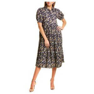 Garre B Women's Floral‎ Midi Dress Short Puff Sleeves Button-Down Sz XS